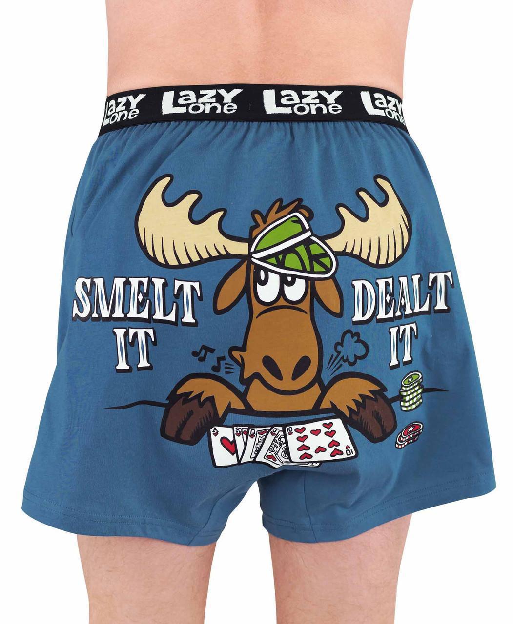 Smelt It Dealt It Men's Funny Moose Boxer by LazyOne - Medium