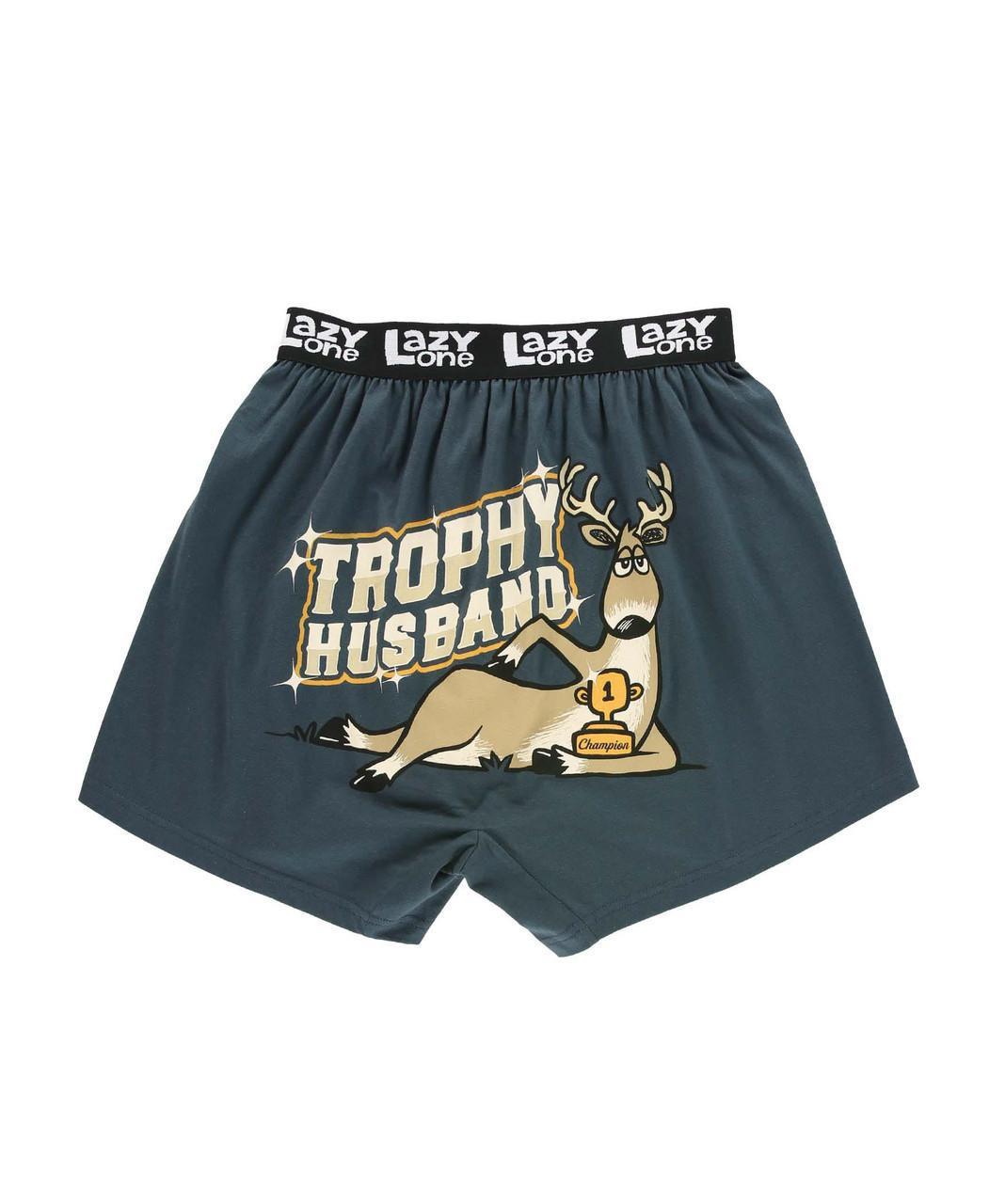 Trophy Husband Dark Blue Men's Funny Boxer by LazyOne - Medium