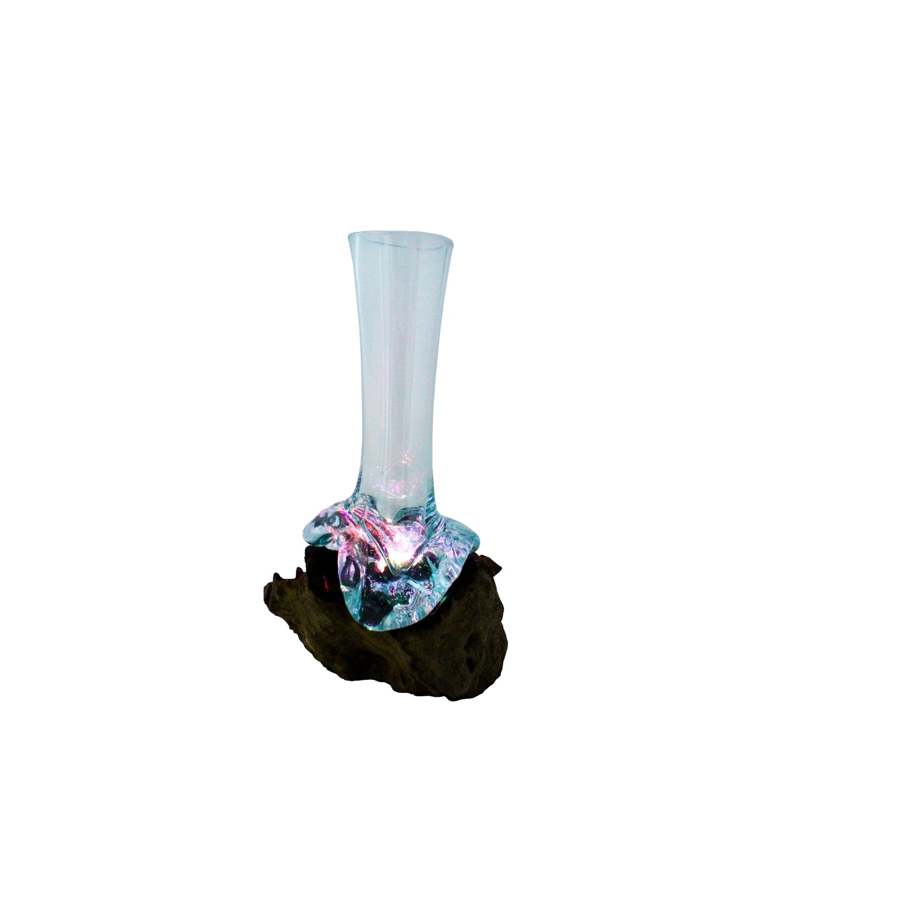 Luminary Molten Glass & Wood Skinny Vase - Approx 10" Tall