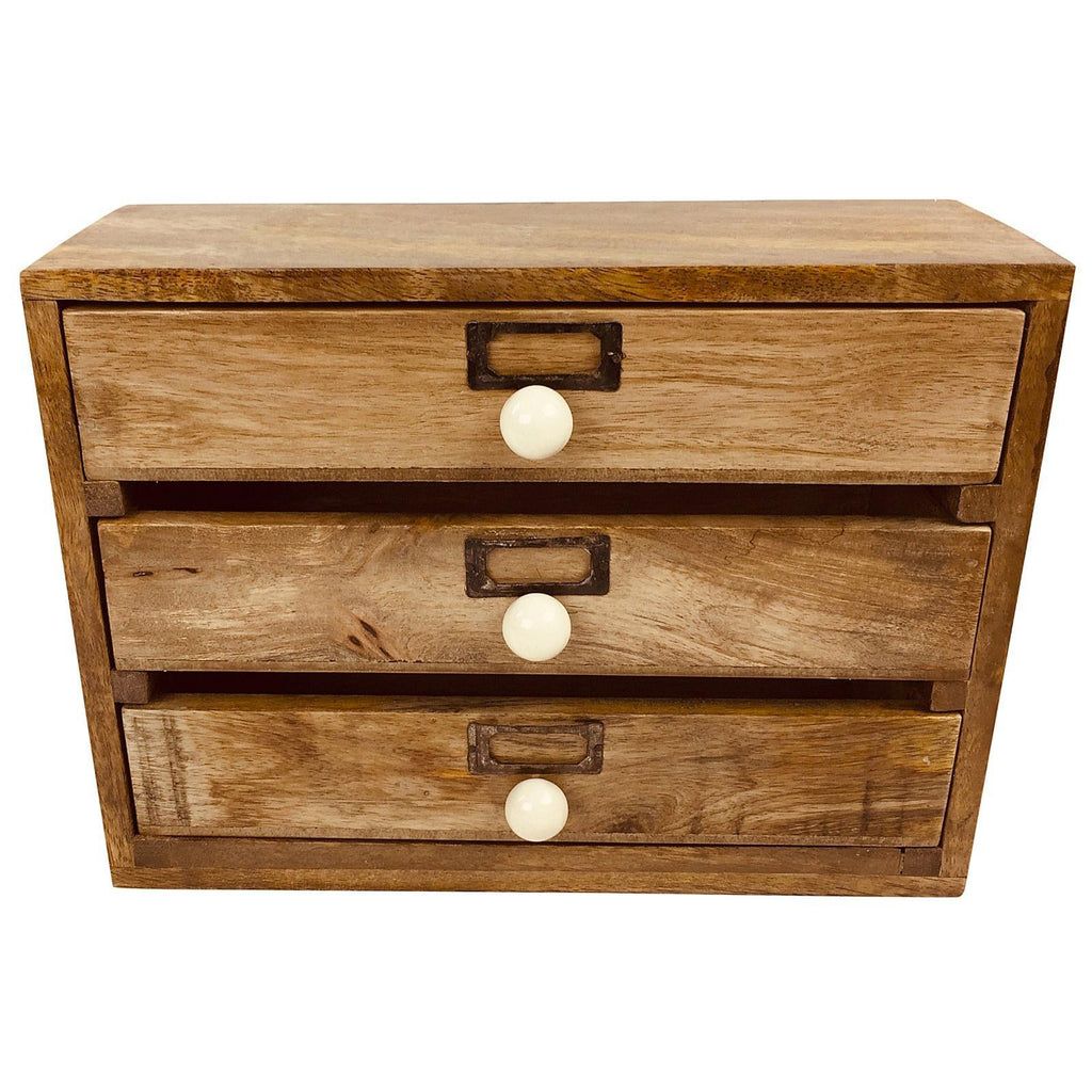 Solid Wood Three Drawer Desktop Organizer 28cm