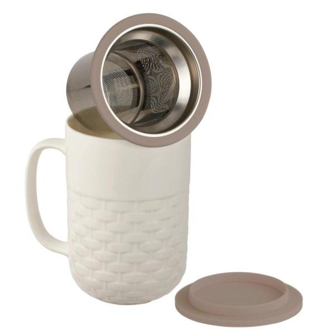 Weave 15oz Tea Infuser Mug White - Gray Lid