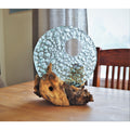 10" Decorative Light Blue Glass Disk on Gamal Wood