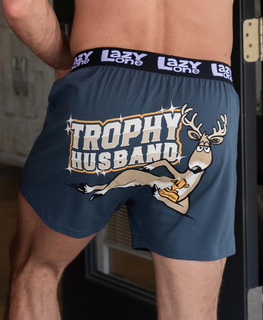 Trophy Husband Dark Blue Men's Funny Boxer by LazyOne - Large